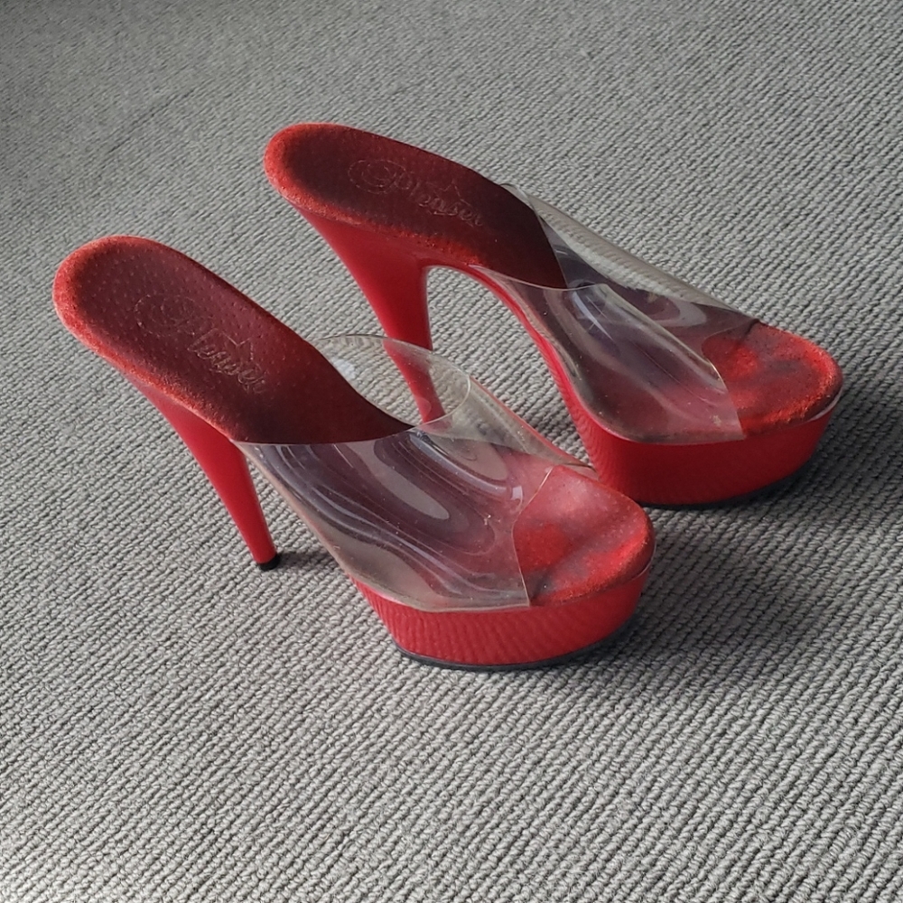Pleaser 6 inch red slip on platform heels